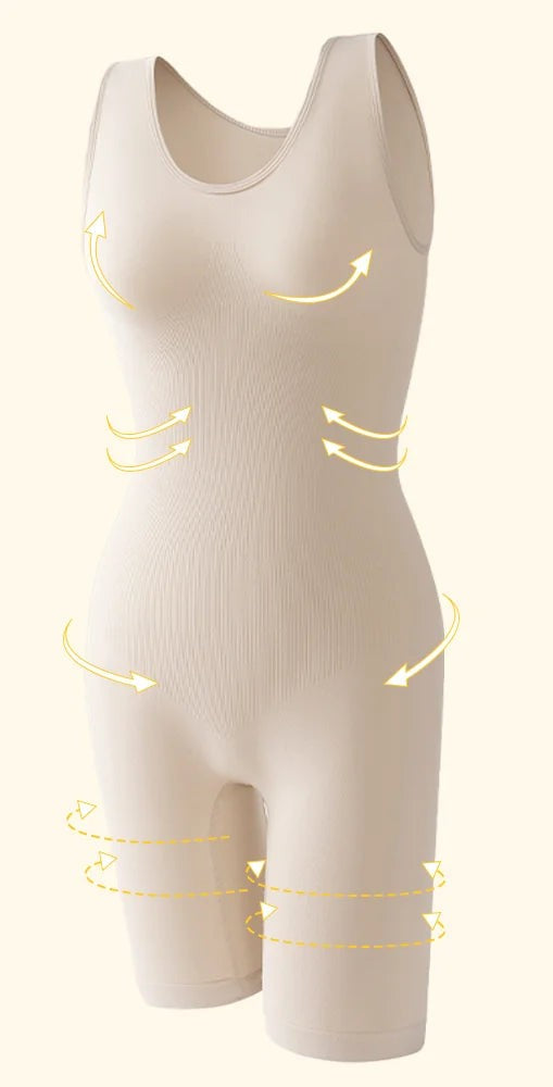 Combinaison gainante intégrale – Sculpture de la taille et des cuisses, large maintien au niveau des épaules, tissu seamless ultra-confort pour une silhouette affinée.